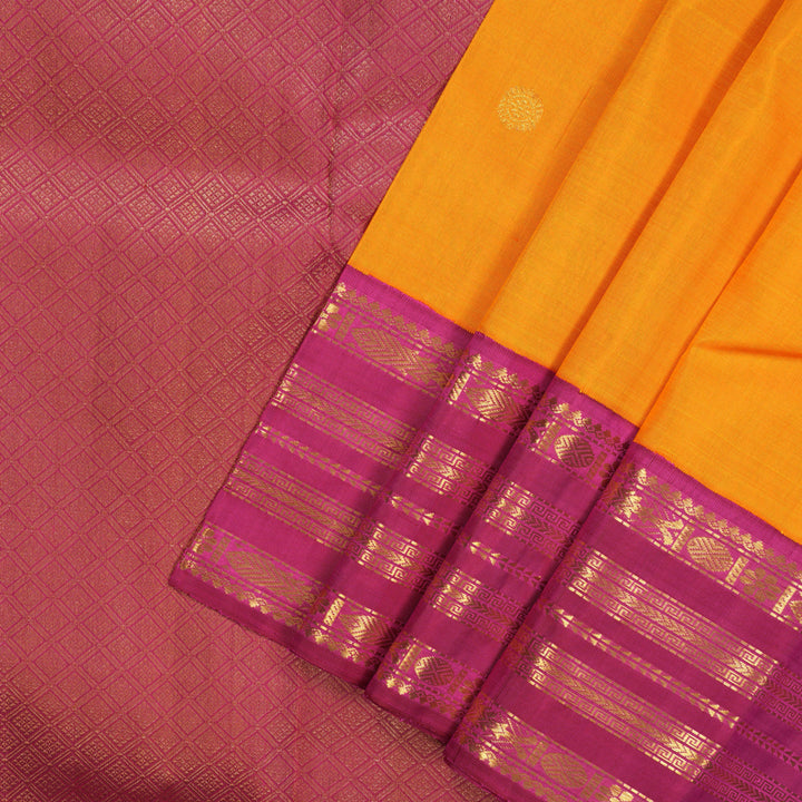 Hayagrivas Handloom Mango Orange Kanjivaram Silk Saree with Pink Border KBE2385B1-1