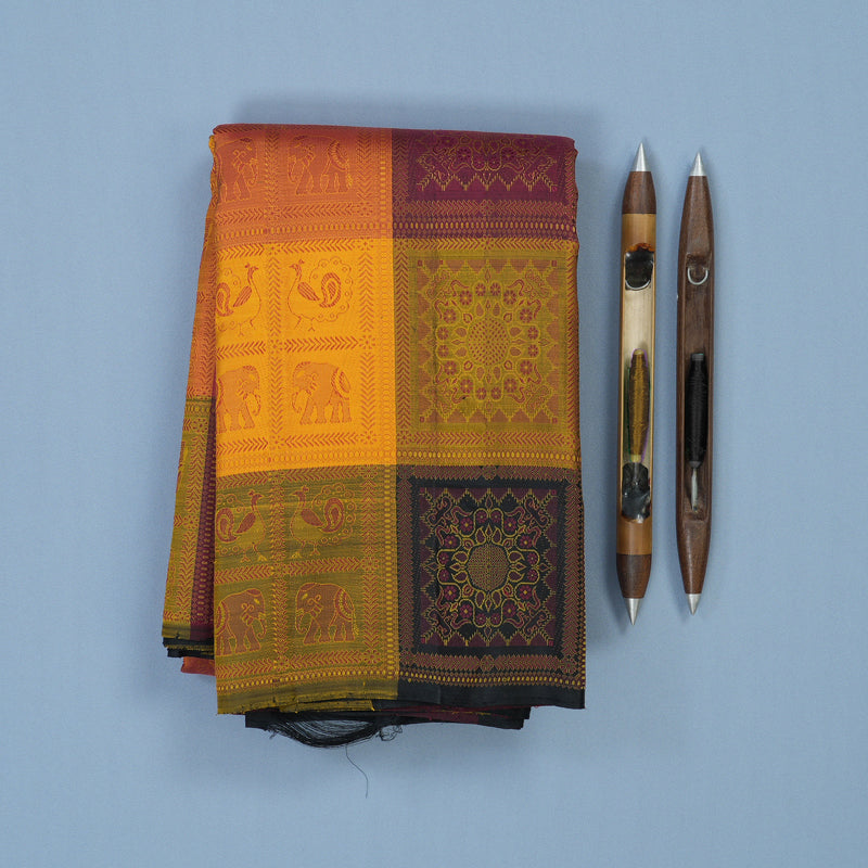 Hayagrivas Handloom Multicolour Checks Kanjivaram Silk Saree KBE2385B17-1