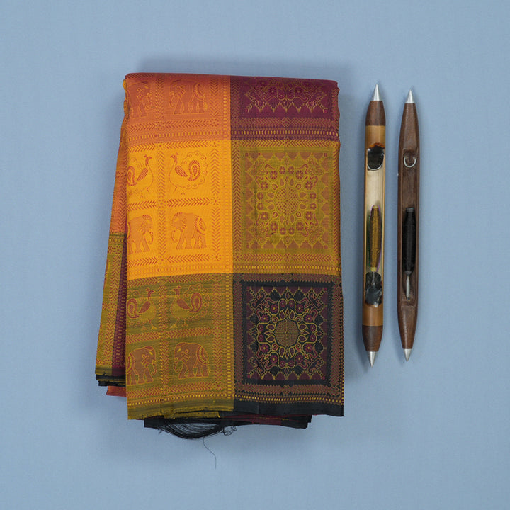 Hayagrivas Handloom Multicolour Checks Kanjivaram Silk Saree KBE2385B17-1