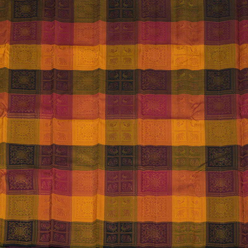 Hayagrivas Handloom Multicolour Checks Kanjivaram Silk Saree KBE2385B17-1
