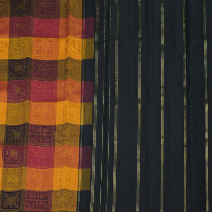 Hayagrivas Handloom Multicolour Checks Kanjivaram Silk Saree KBE2385B17-1