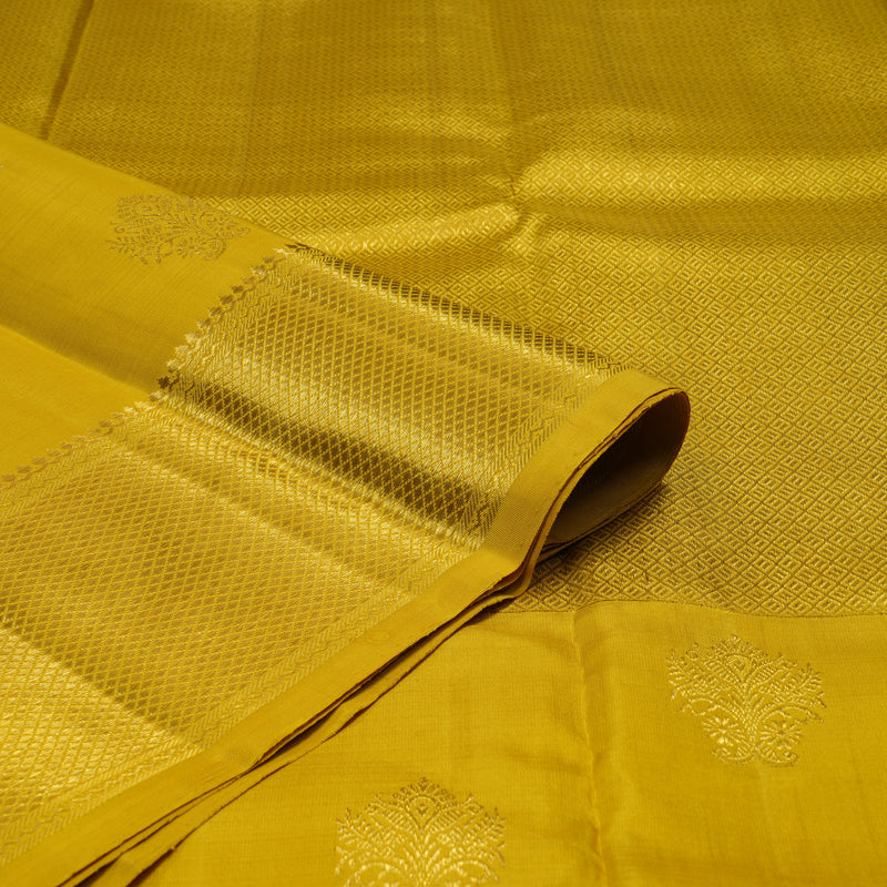 Hayagrivas Handloom Cream & Sky Blue Checks Kanjivaram Silk Saree with Sampanga Yellow Border KBE2385B27-1