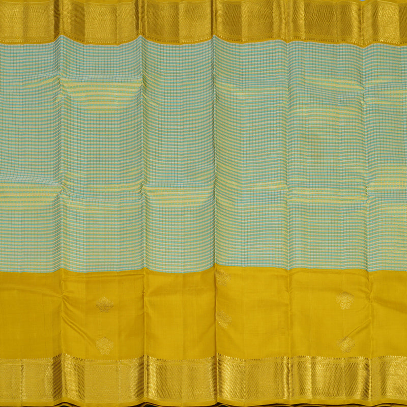 Hayagrivas Handloom Cream & Sky Blue Checks Kanjivaram Silk Saree with Sampanga Yellow Border KBE2385B27-1