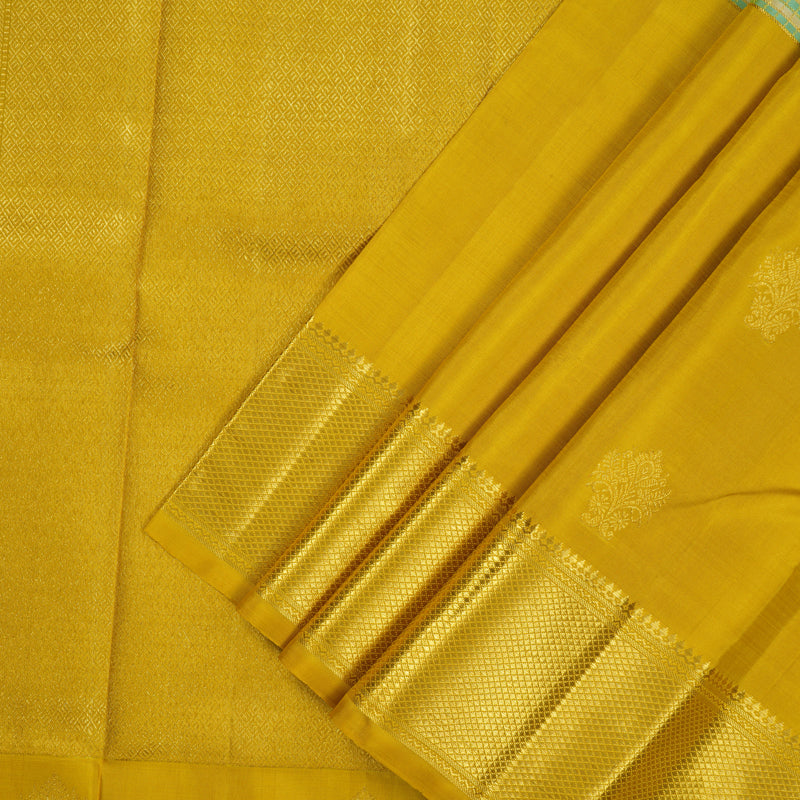 Hayagrivas Handloom Cream & Sky Blue Checks Kanjivaram Silk Saree with Sampanga Yellow Border KBE2385B27-1