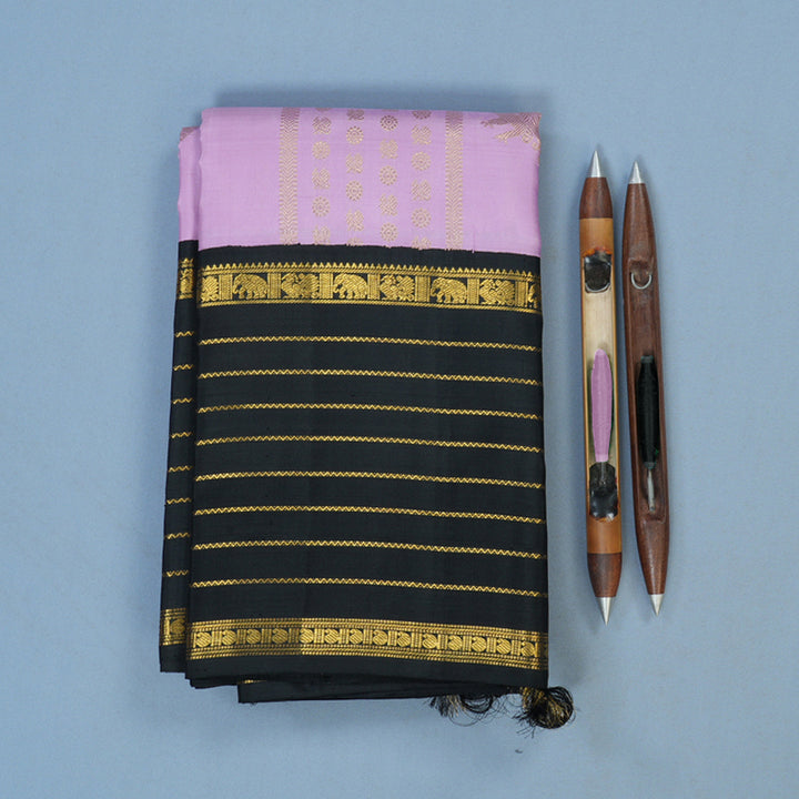 Hayagrivas Handloom Lavendar Kanjivaram Silk Saree with Black Border KBE2385B33-1