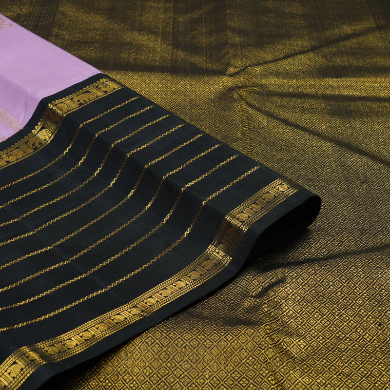 Hayagrivas Handloom Lavendar Kanjivaram Silk Saree with Black Border KBE2385B33-1