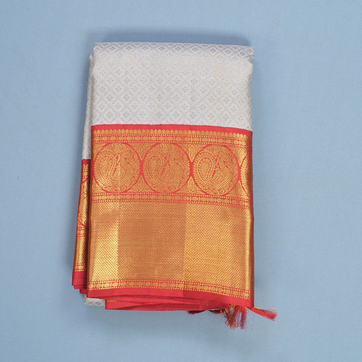 Hayagrivas Handloom Lilac Kanjivaram Silk Saree with Red Border KBE2385B43-1