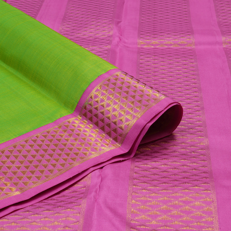 Hayagrivas Handloom Fluorescent Green Kanjivaram Silk Saree with Rose Pink Border KBE2386B1-2