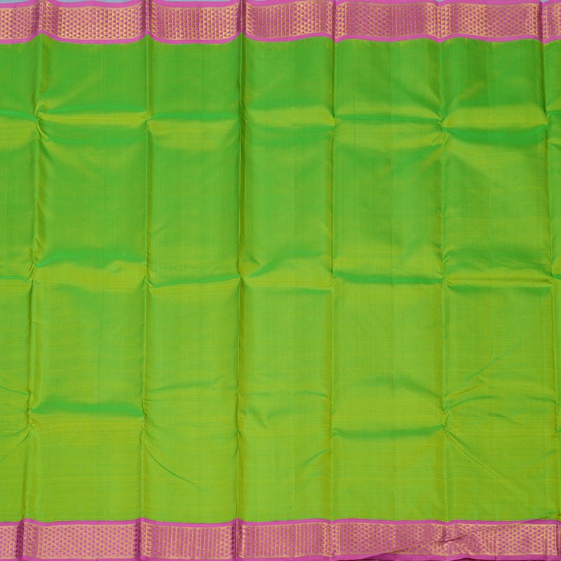 Hayagrivas Handloom Fluorescent Green Kanjivaram Silk Saree with Rose Pink Border KBE2386B1-2