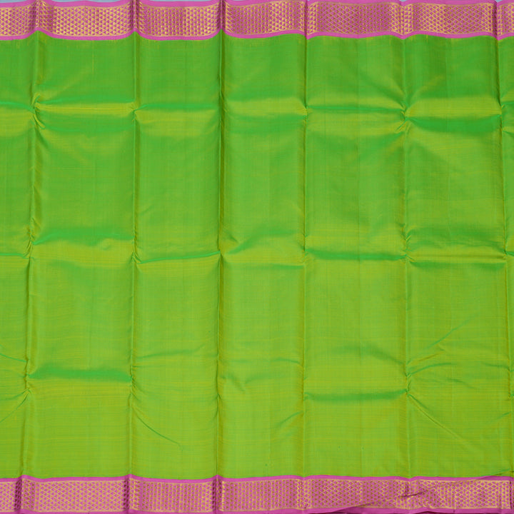 Hayagrivas Handloom Fluorescent Green Kanjivaram Silk Saree with Rose Pink Border KBE2386B1-2