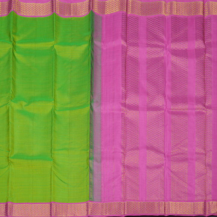 Hayagrivas Handloom Fluorescent Green Kanjivaram Silk Saree with Rose Pink Border KBE2386B1-2