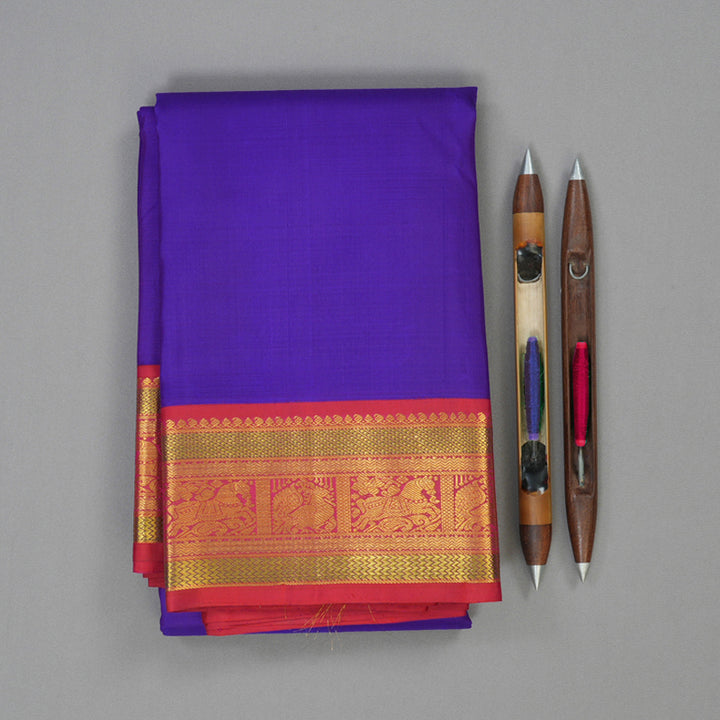 Hayagrivas Handloom Violet Kanjivaram Silk Saree with Red Border KBE2386B4-1
