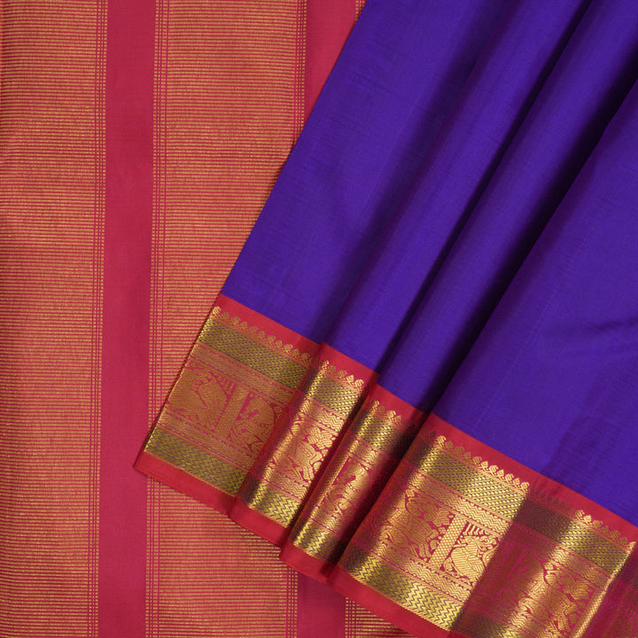 Hayagrivas Handloom Violet Kanjivaram Silk Saree with Red Border KBE2386B4-1