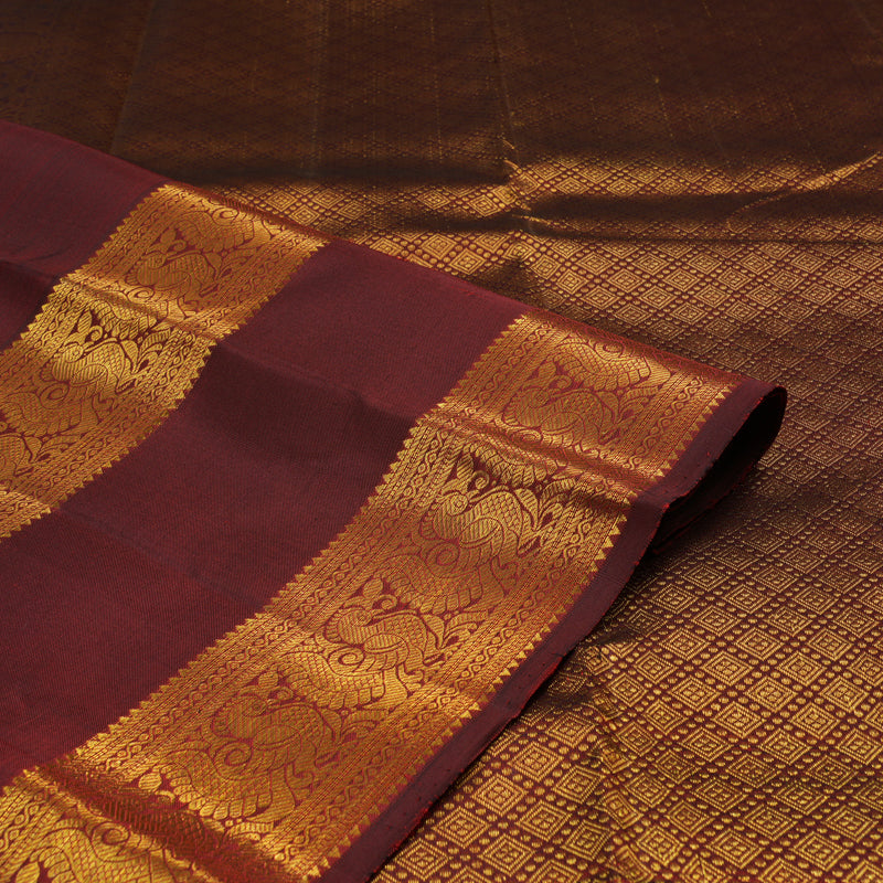 Hayagrivas Wine Maroon Handloom Kanjivaram Silk Saree KBE238D1-3