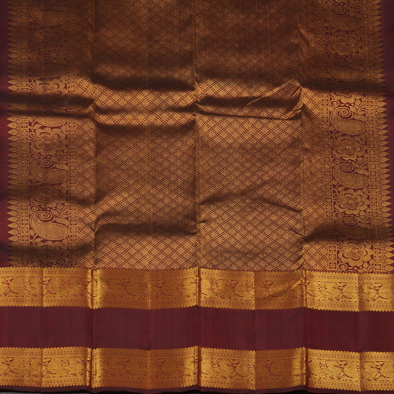 Hayagrivas Wine Maroon Handloom Kanjivaram Silk Saree KBE238D1-3
