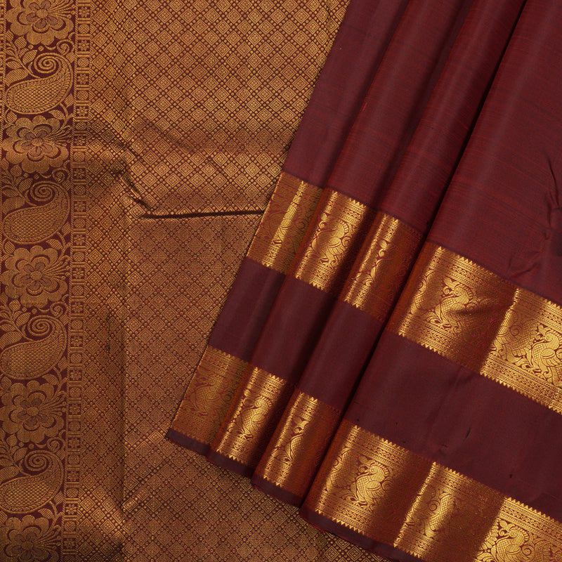 Hayagrivas Wine Maroon Handloom Kanjivaram Silk Saree KBE238D1-3