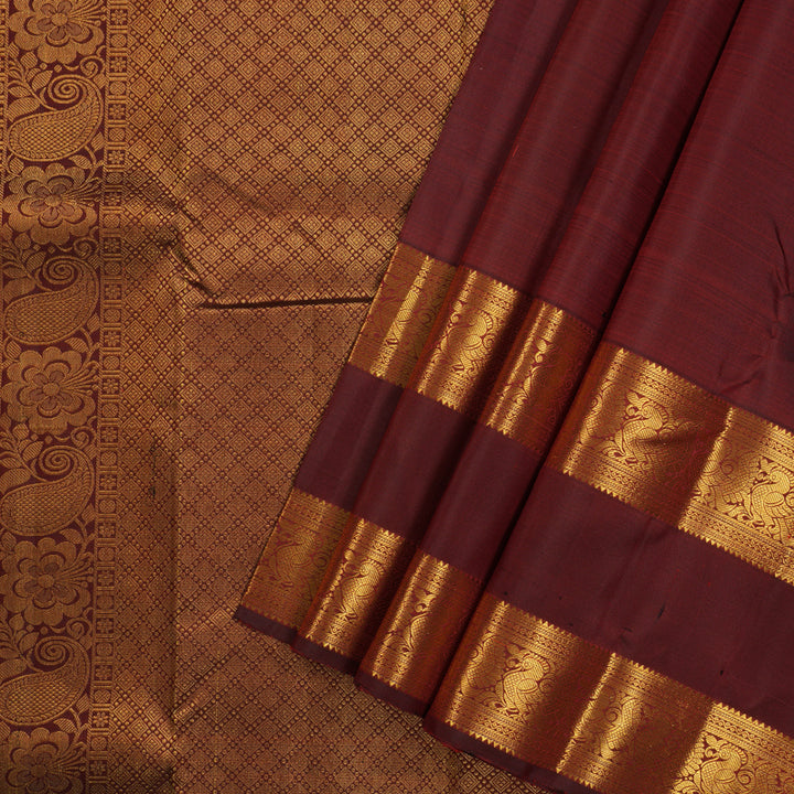 Hayagrivas Wine Maroon Handloom Kanjivaram Silk Saree KBE238D1-3