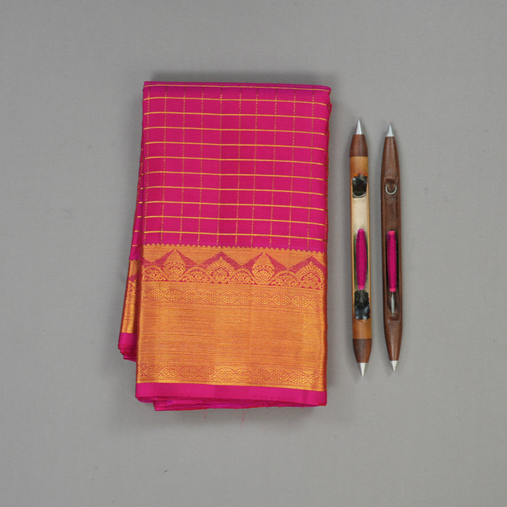 Hayagrivas Handloom Rani Pink Kanjivaram Silk Saree KBE238D3-4
