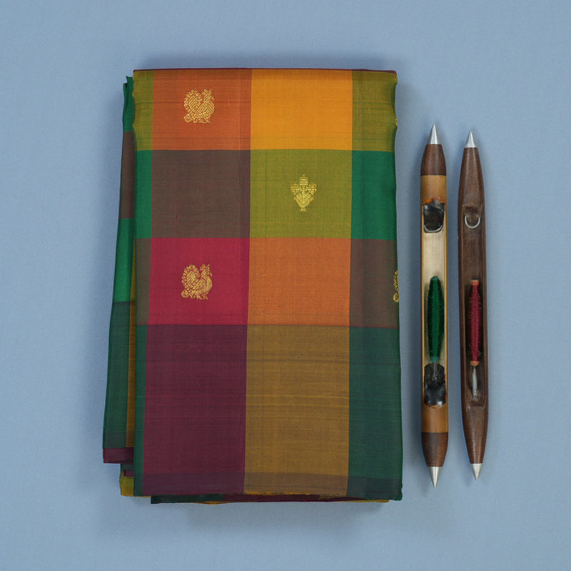 Hayagrivas Handloom Multicolour Checks Kanjivaram Silk Saree KBE2391C1-1