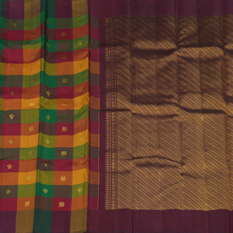 Hayagrivas Handloom Multicolour Checks Kanjivaram Silk Saree KBE2391C1-1