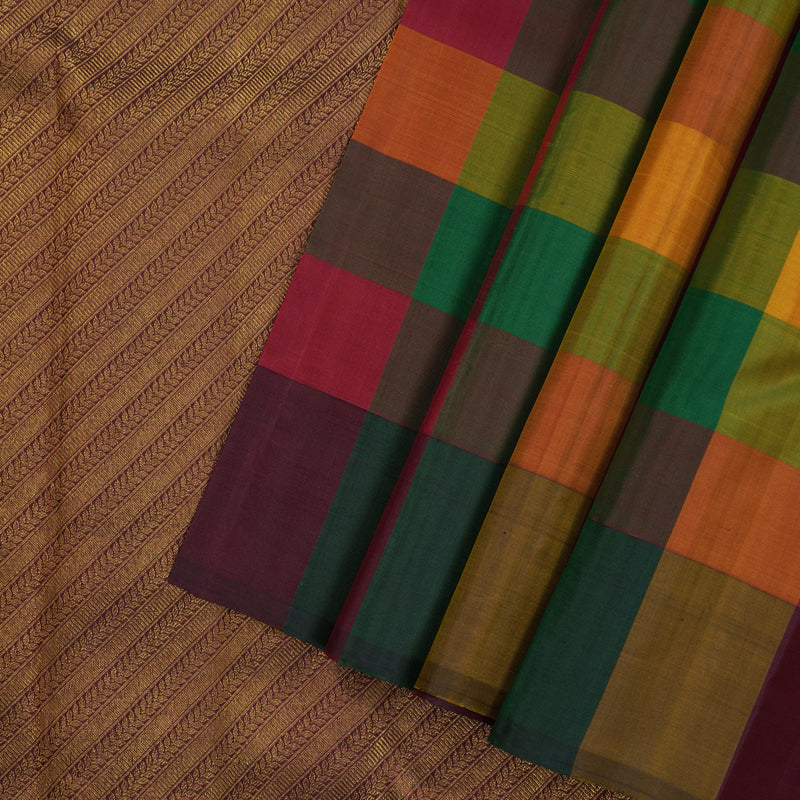 Hayagrivas Handloom Multicolour Checks Kanjivaram Silk Saree KBE2391C1-1