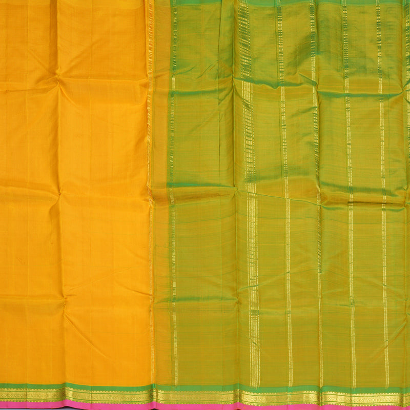 Hayagrivas Turmeric Yellow Pure One-sided border Kanjivaram Silk Saree KBE2393C2-3