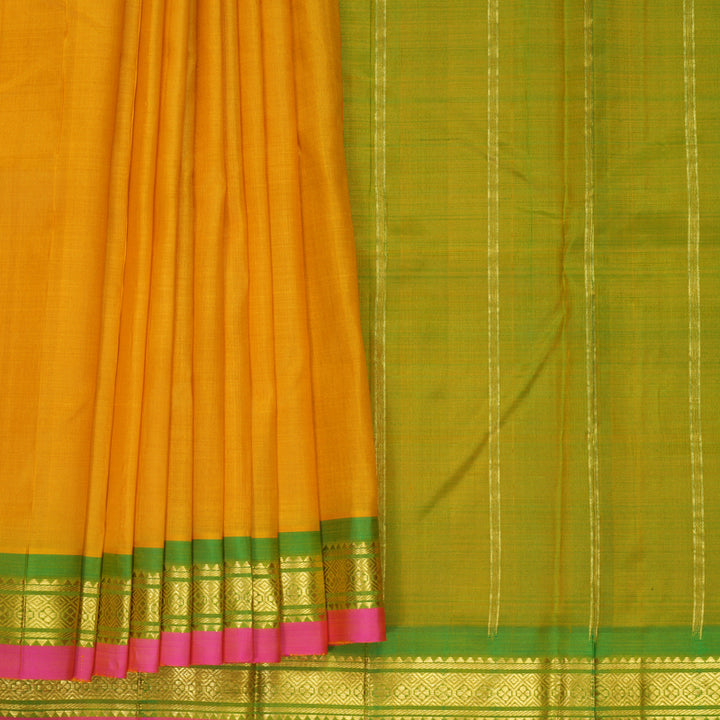 Hayagrivas Turmeric Yellow Pure One-sided border Kanjivaram Silk Saree KBE2393C2-3
