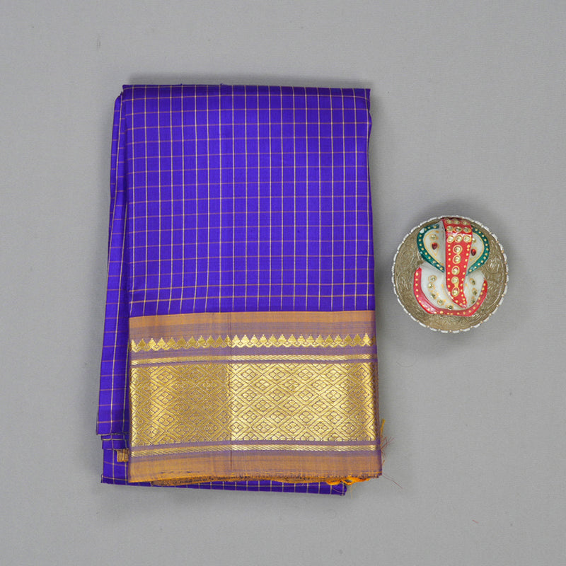 Hayagrivas Purplish-Blue Pure One-sided border Kanjivaram Silk Saree KBE2393C5-10