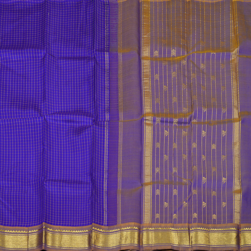Hayagrivas Purplish-Blue Pure One-sided border Kanjivaram Silk Saree KBE2393C5-10
