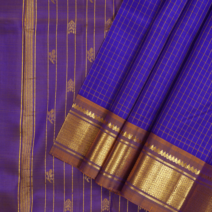 Hayagrivas Purplish-Blue Pure One-sided border Kanjivaram Silk Saree KBE2393C5-10