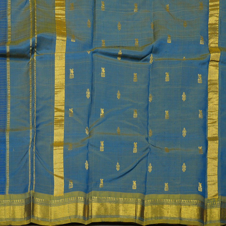 Hayagrivas Peacock Blue Pure One-sided border Kanjivaram Silk Saree KBE2393C5-2