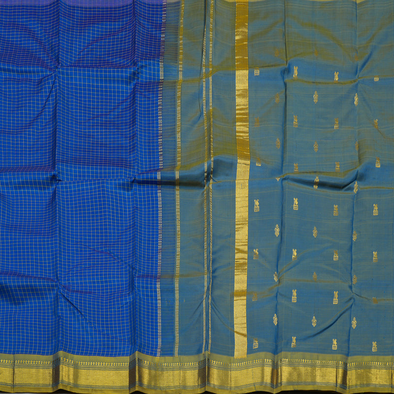 Hayagrivas Peacock Blue Pure One-sided border Kanjivaram Silk Saree KBE2393C5-2
