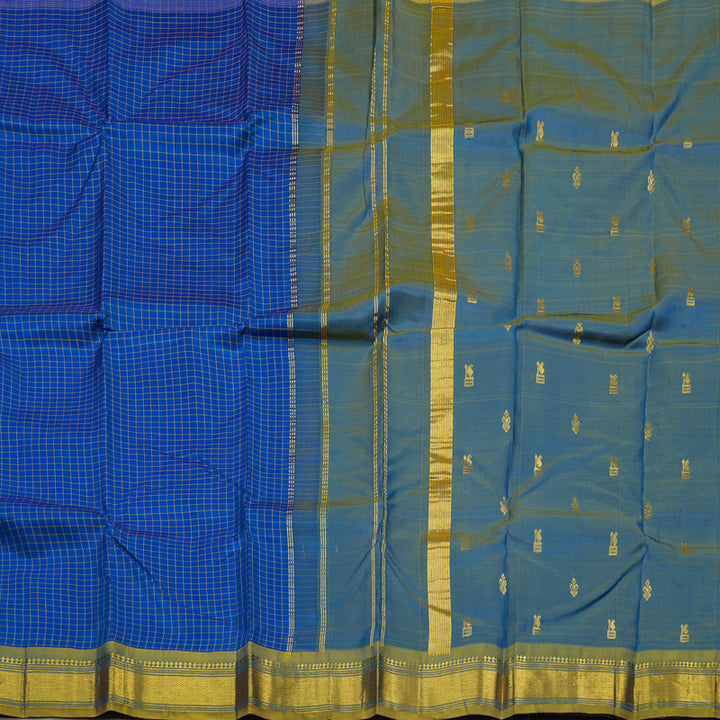 Hayagrivas Peacock Blue Pure One-sided border Kanjivaram Silk Saree KBE2393C5-2