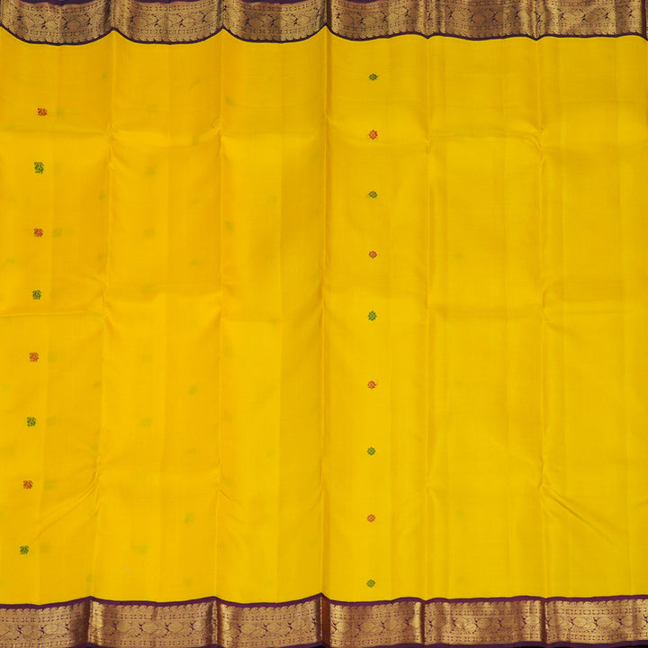 Hayagrivas Handloom Yellow Kanjivaram Silk Saree with Wine Purple Border KBE2396C3-1