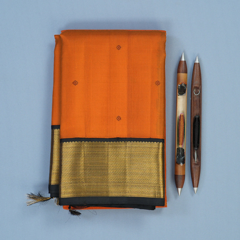 Hayagrivas Handloom Rust Orange Kanjivaram Silk Saree with Black Border KBE2397C1-2