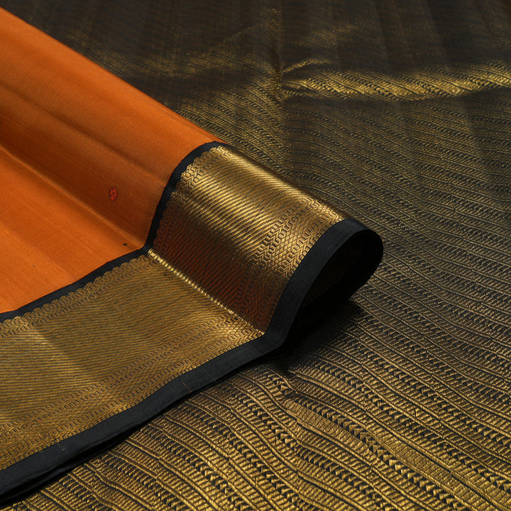 Hayagrivas Handloom Rust Orange Kanjivaram Silk Saree with Black Border KBE2397C1-2