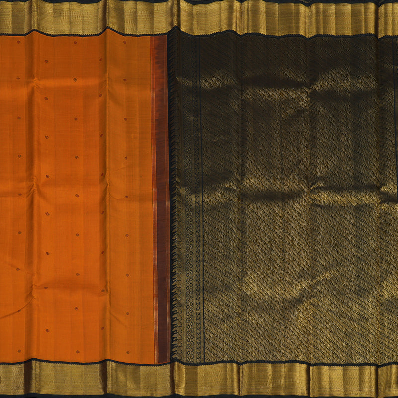 Hayagrivas Handloom Rust Orange Kanjivaram Silk Saree with Black Border KBE2397C1-2