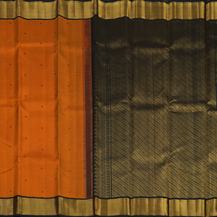 Hayagrivas Handloom Rust Orange Kanjivaram Silk Saree with Black Border KBE2397C1-2