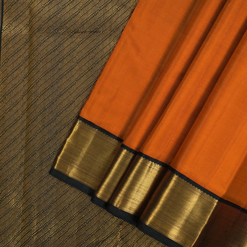 Hayagrivas Handloom Rust Orange Kanjivaram Silk Saree with Black Border KBE2397C1-2
