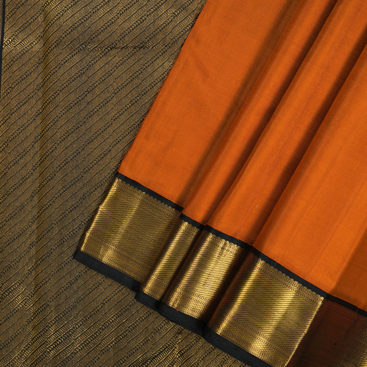 Hayagrivas Handloom Rust Orange Kanjivaram Silk Saree with Black Border KBE2397C1-2