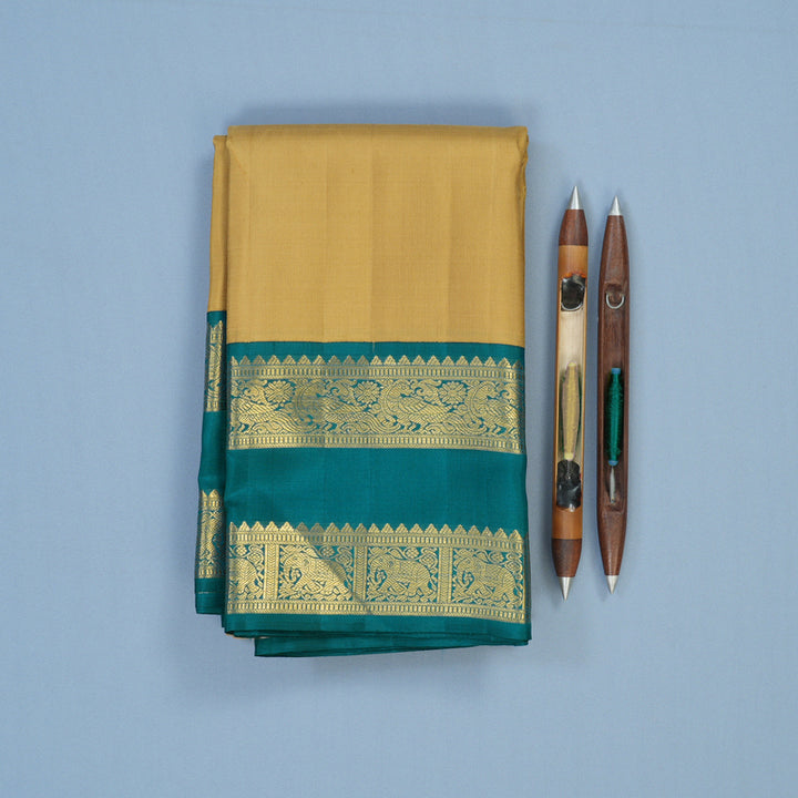 Hayagrivas Handloom Light Brown Kanjivaram Silk Saree with Ramar Blue Border KBE2457C2-1