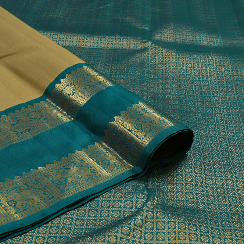 Hayagrivas Handloom Light Brown Kanjivaram Silk Saree with Ramar Blue Border KBE2457C2-1