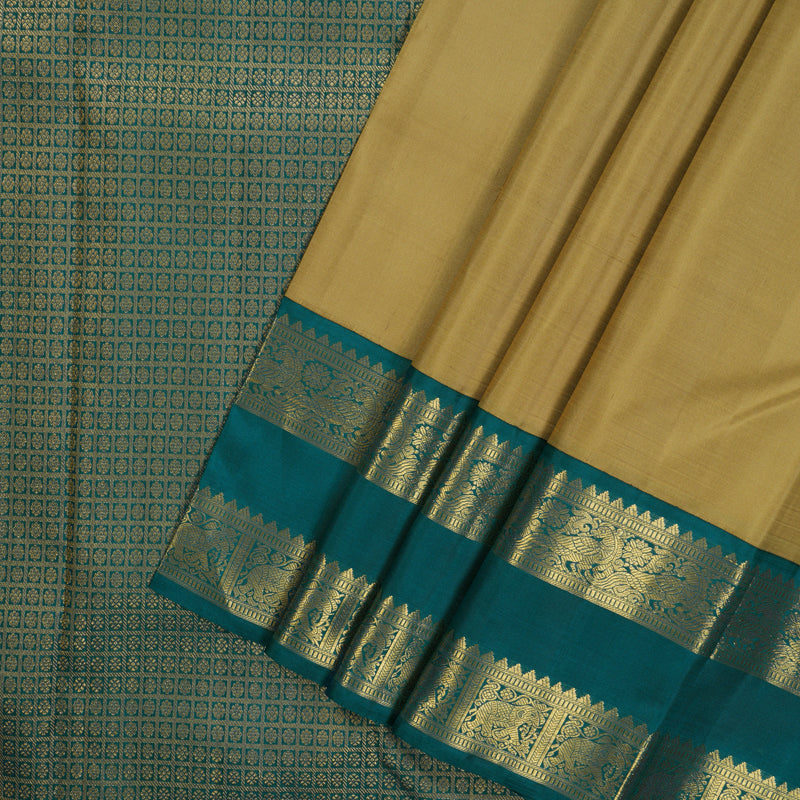 Hayagrivas Handloom Light Brown Kanjivaram Silk Saree with Ramar Blue Border KBE2457C2-1