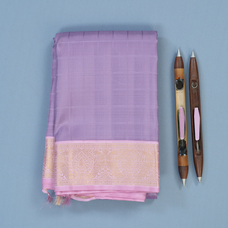 Hayagrivas Handloom Lavendar Kanjivaram Silk Saree with Baby Pink Border KBE2397C6-1