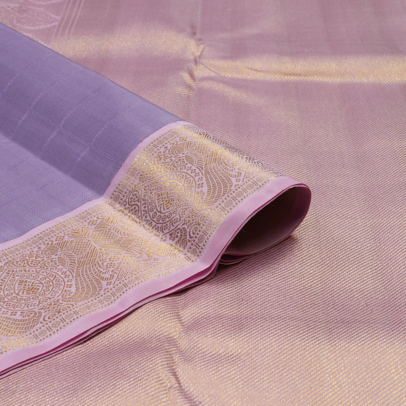 Hayagrivas Handloom Lavendar Kanjivaram Silk Saree with Baby Pink Border KBE2397C6-1