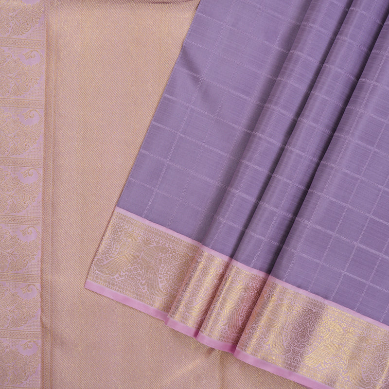 Hayagrivas Handloom Lavendar Kanjivaram Silk Saree with Baby Pink Border KBE2397C6-1