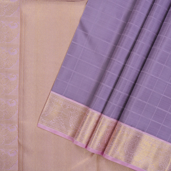 Hayagrivas Handloom Lavendar Kanjivaram Silk Saree with Baby Pink Border KBE2397C6-1