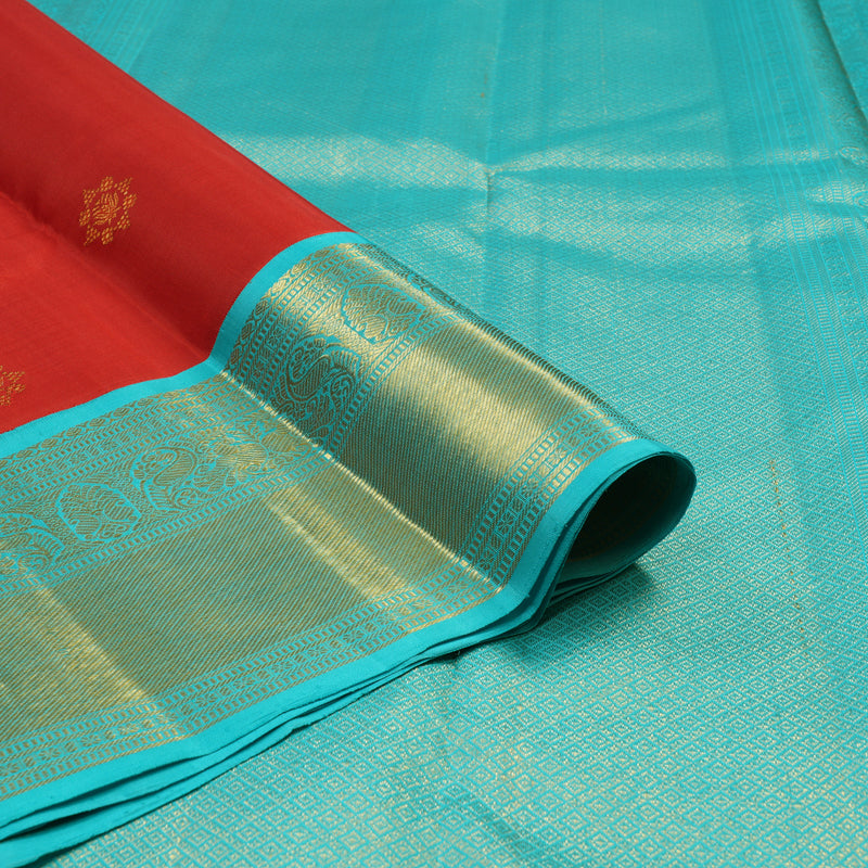 Hayagrivas Handloom Red Kanjivaram Silk Saree with Sky Blue Border KBE2399C1-1