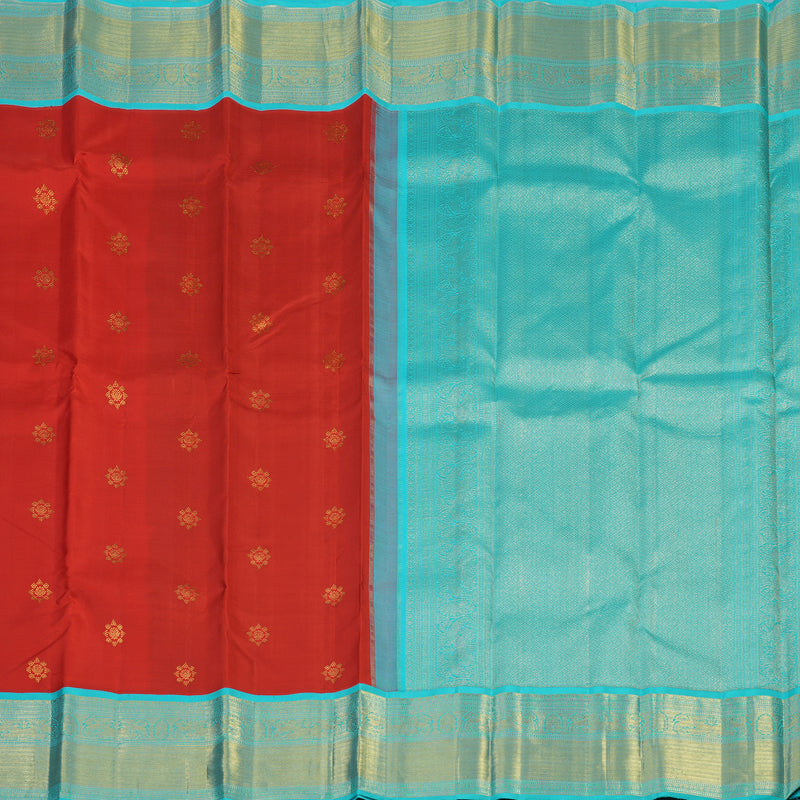 Hayagrivas Handloom Red Kanjivaram Silk Saree with Sky Blue Border KBE2399C1-1