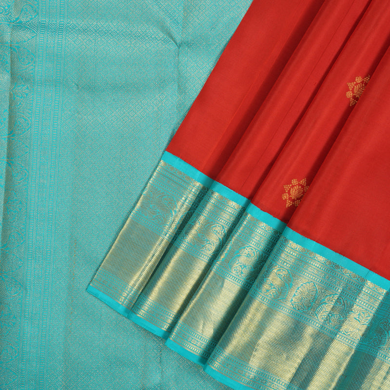 Hayagrivas Handloom Red Kanjivaram Silk Saree with Sky Blue Border KBE2399C1-1